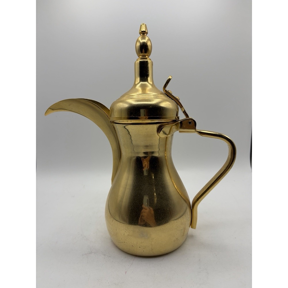 Vintage Arabic Dallah Coffee Pot Gold Tone Stainless Steel 11" Made in Korea